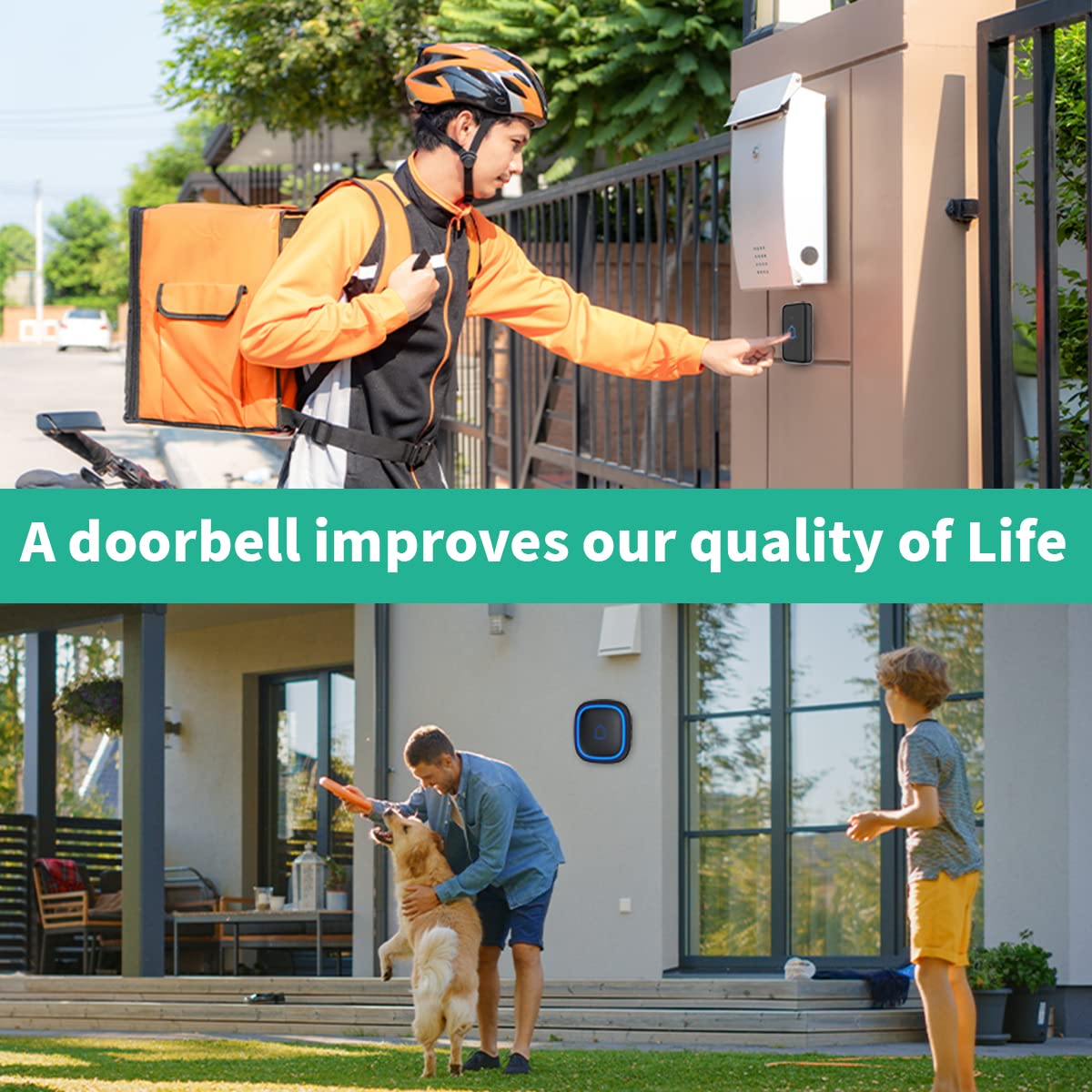 Doorbell Wireless IP66 Waterproof 115dB with 56 Chimes 1000ft Range 7 Levels Vol