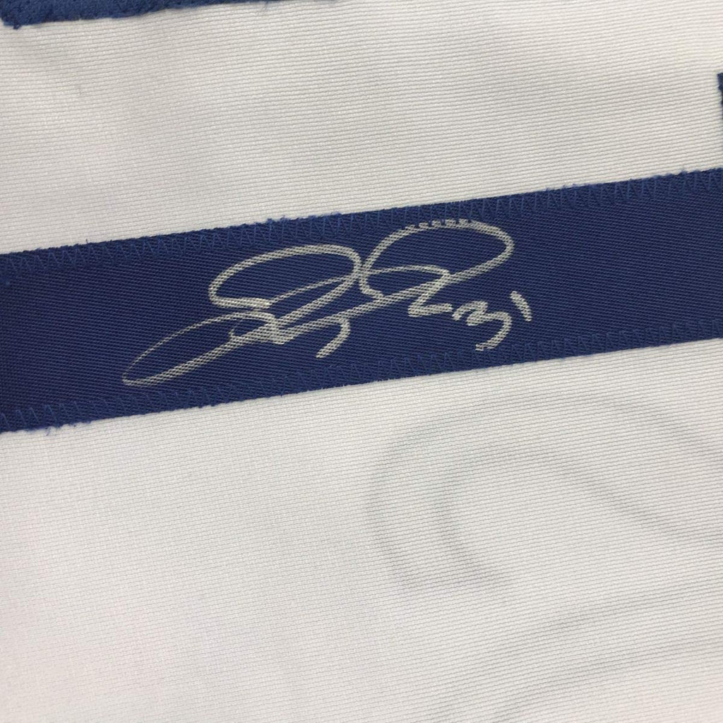 Autographed/Signed Joc Pederson Los Angeles LA White Baseball Jersey JSA COA