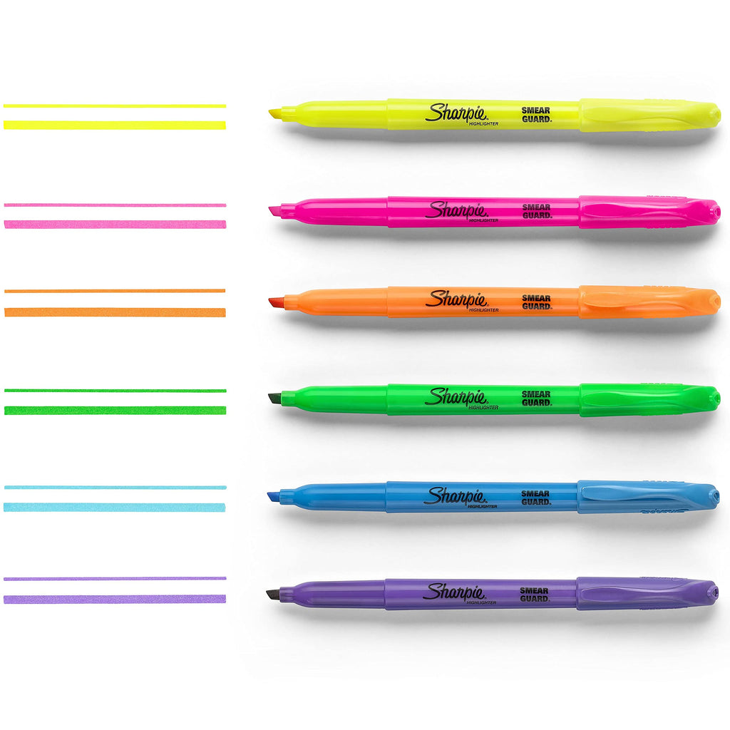 Sharpie Pocket Style Highlighters, Chisel Tip, Assorted Fluorescent, 12 Count