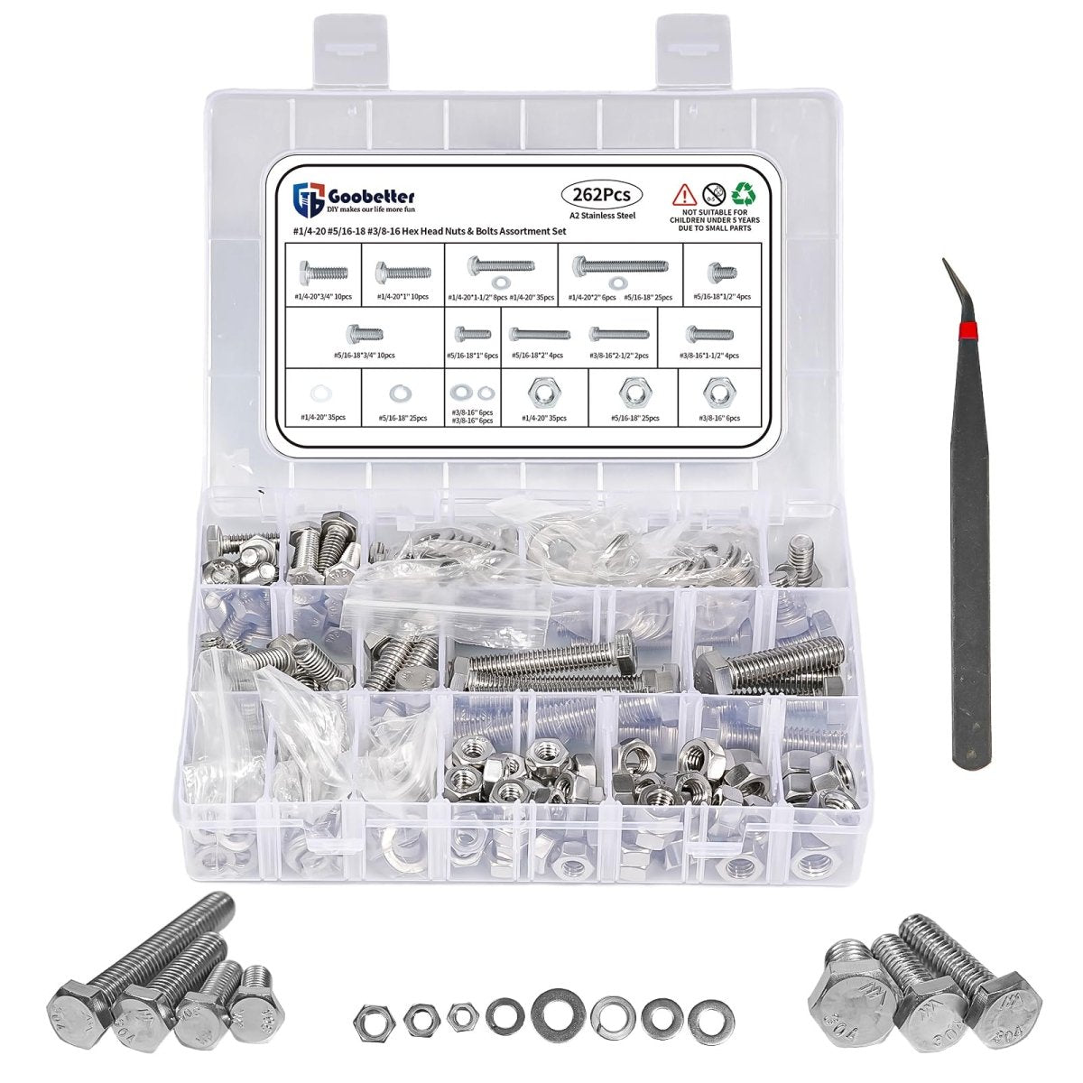 292 Pcs 304 Stainless Steel Bolts and Nuts Kit, A2 Hex Head Flange Nut and Bolt Set M6 M8 M10