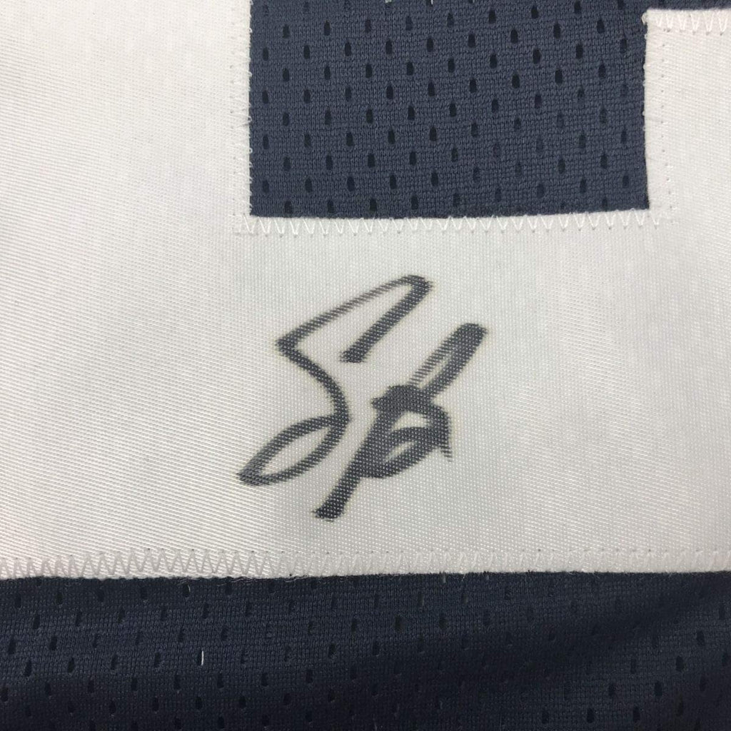 Framed Autographed/Signed Saquon Barkley 35x39 Penn State Blue College Football Jersey PSA/DNA COA
