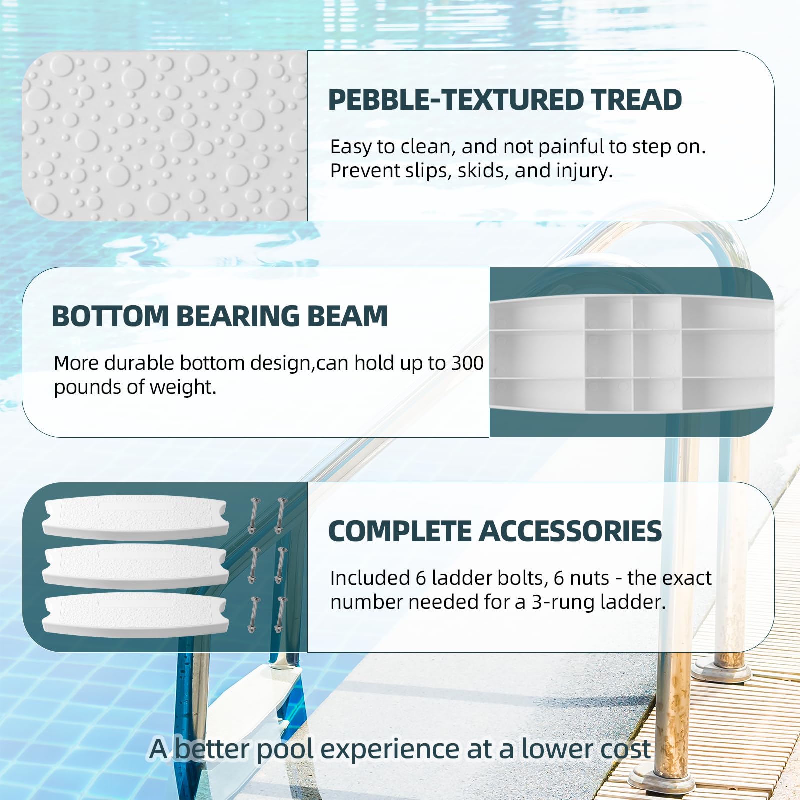 TonGass 3-Pack, White 18" Universal Pool Ladder Steps Replacement parts