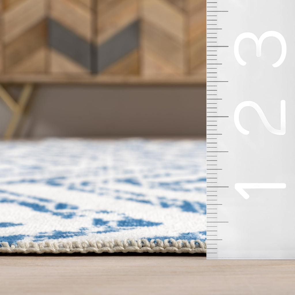 nuLOOM Rosanne Machine Washable Geometric Ultra Thin Runner Rug 2' 6" x 12' Blue
