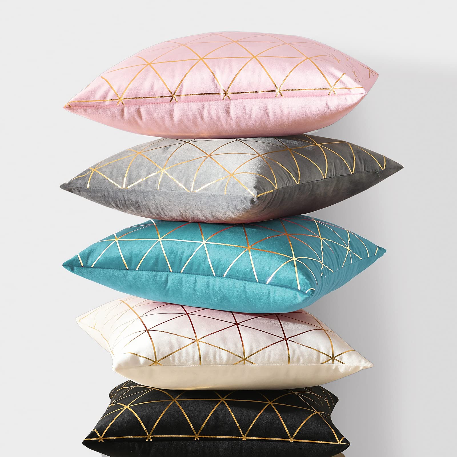 Pack of 2 Throw Pillow Covers Cases - Square Cushion Covers 18"x18" - Pink/gold