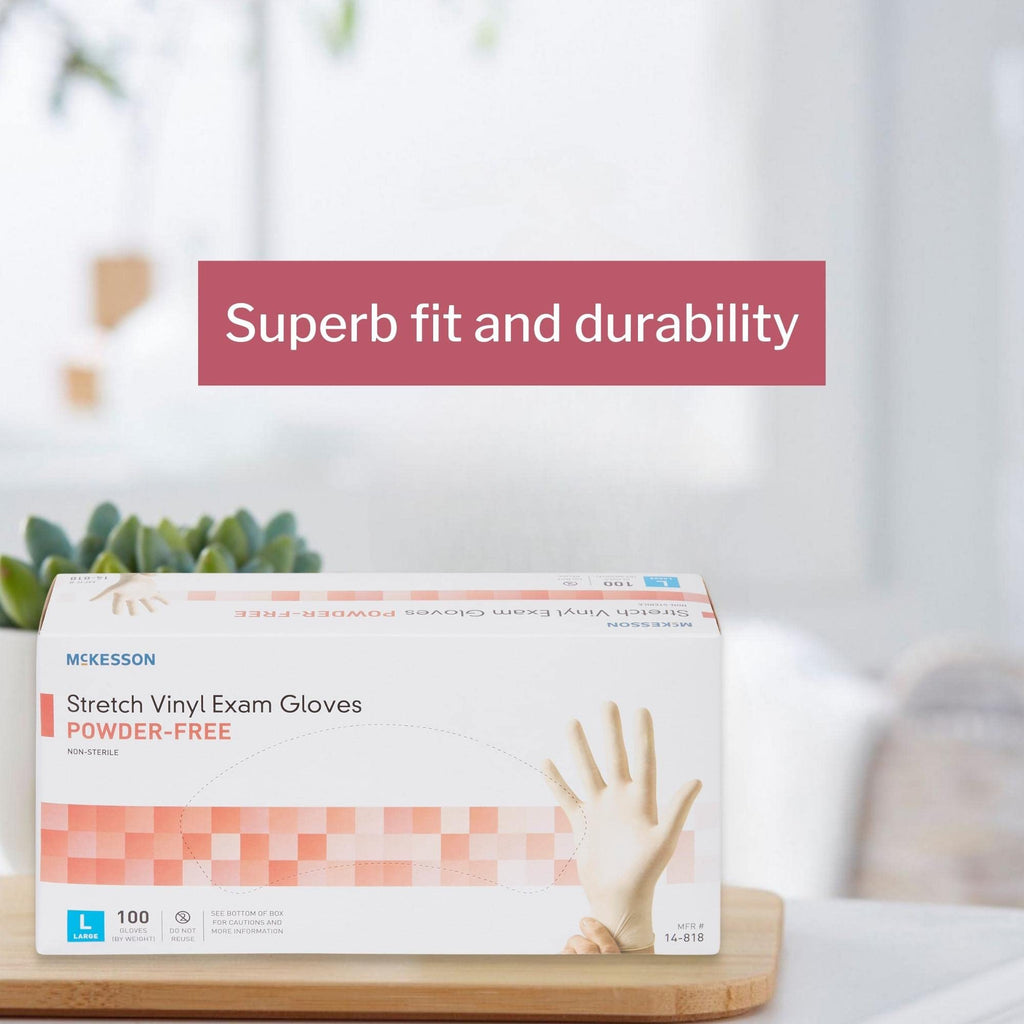 McKesson 14-818 Vinyl Exam Gloves, Non-Sterile, Powder-Free, Large, 1000 Gloves
