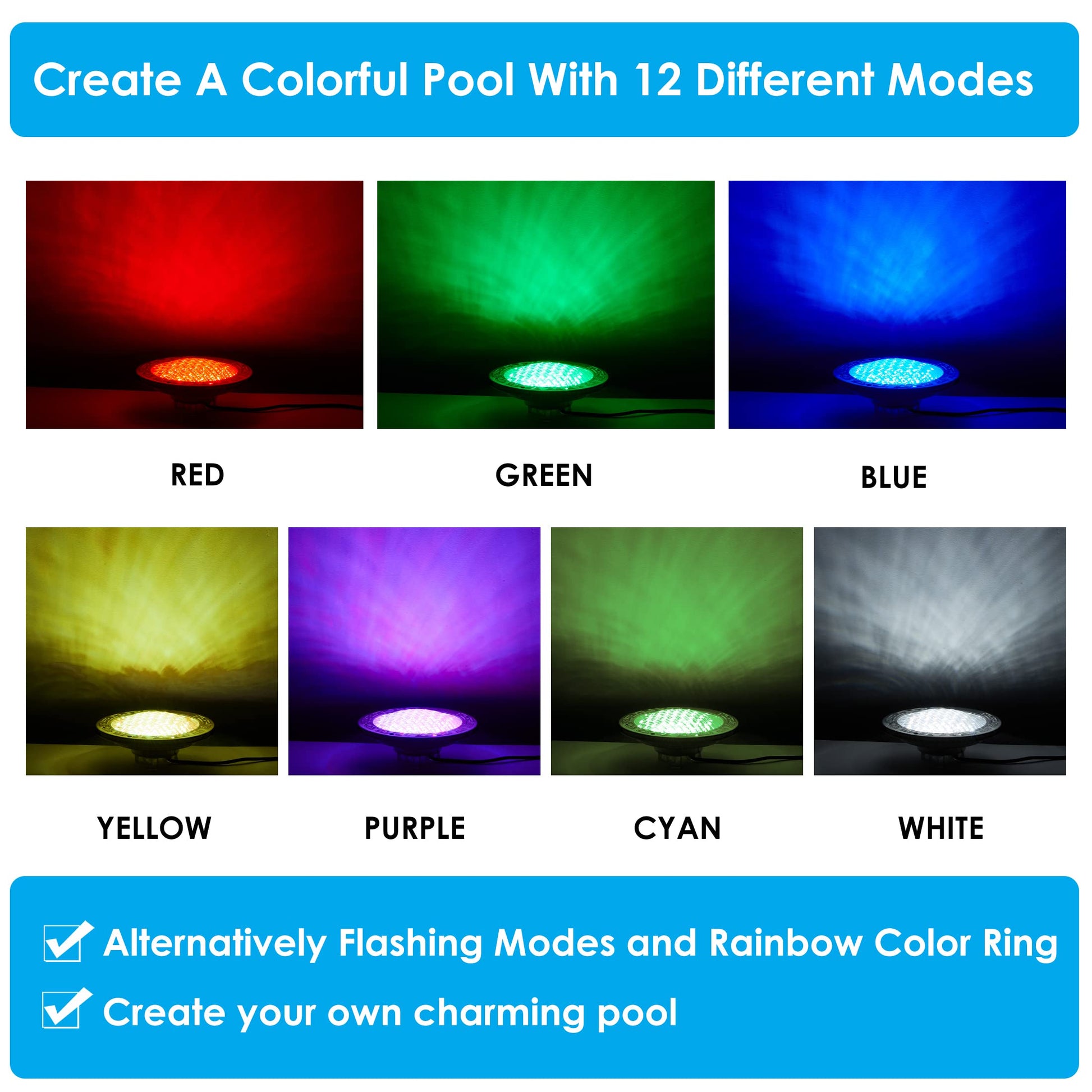 HQUA PN01DC 120V AC LED RGBW Color Change Inground Pool Light, 10" 35W 3000lm
