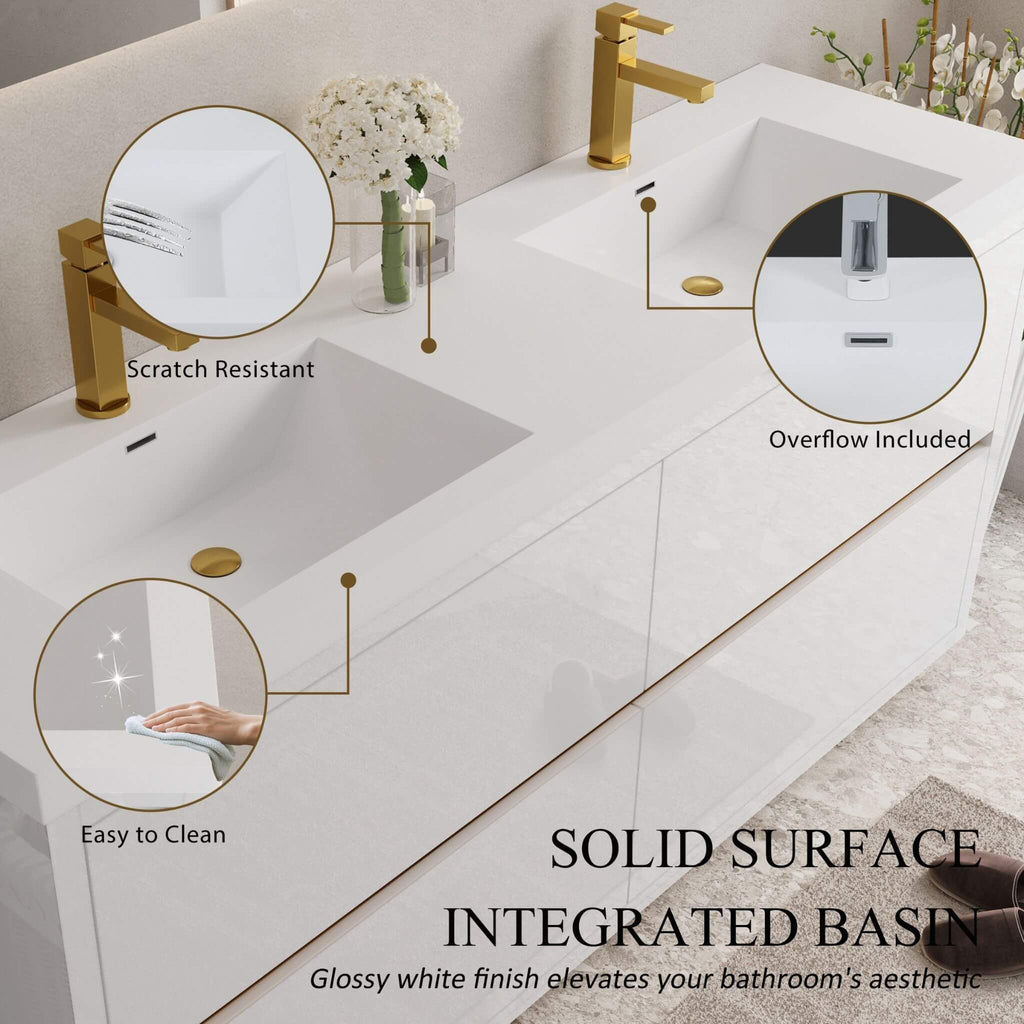 Nuvia 72-Inch White Freestanding Bathroom Vanity With Sink And Stone Resin Countertop (SAK23894)