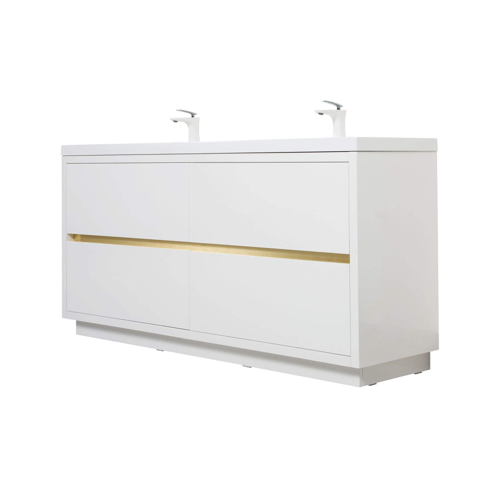 Nuvia 72-Inch White Freestanding Bathroom Vanity With Sink And Stone Resin Countertop (SAK23894)