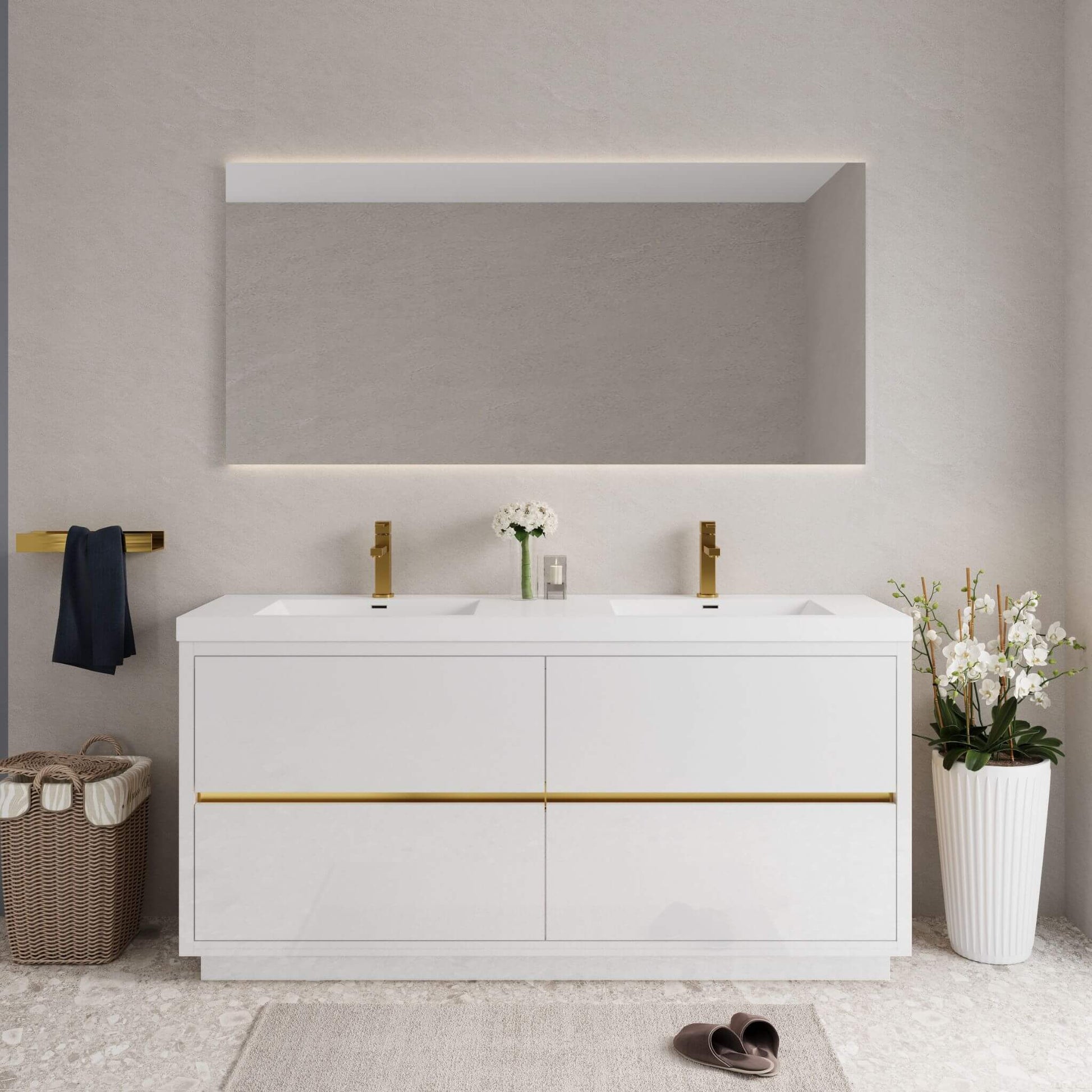 Nuvia 72-Inch White Freestanding Bathroom Vanity With Sink And Stone Resin Countertop (SAK23894)