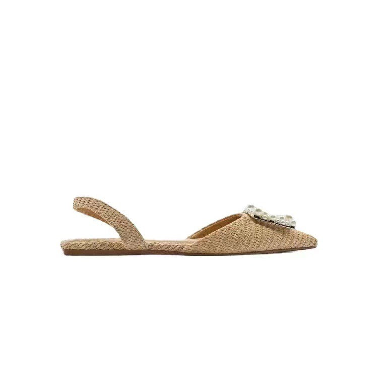 Flat Shoes Pearl Espadrilles for women Casual Slingback Rhinestone Shoes Woman Spring Summer Ladies Low heel Shoes