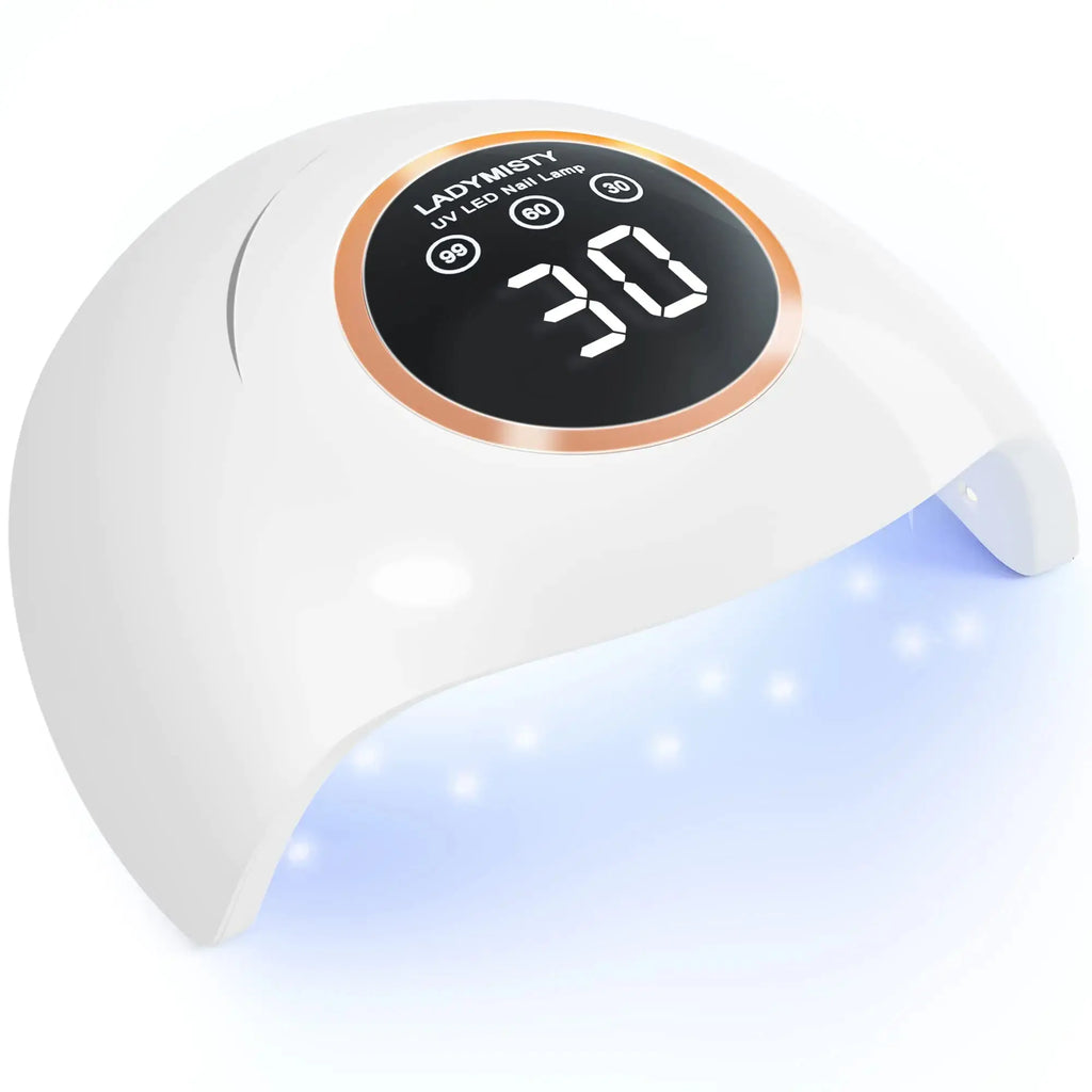72W UV LED Nail Lamp for Gel Polish – Professional Nail Dryer with Auto Sensor, 3 Timer Settings, and LCD Touch Display – White