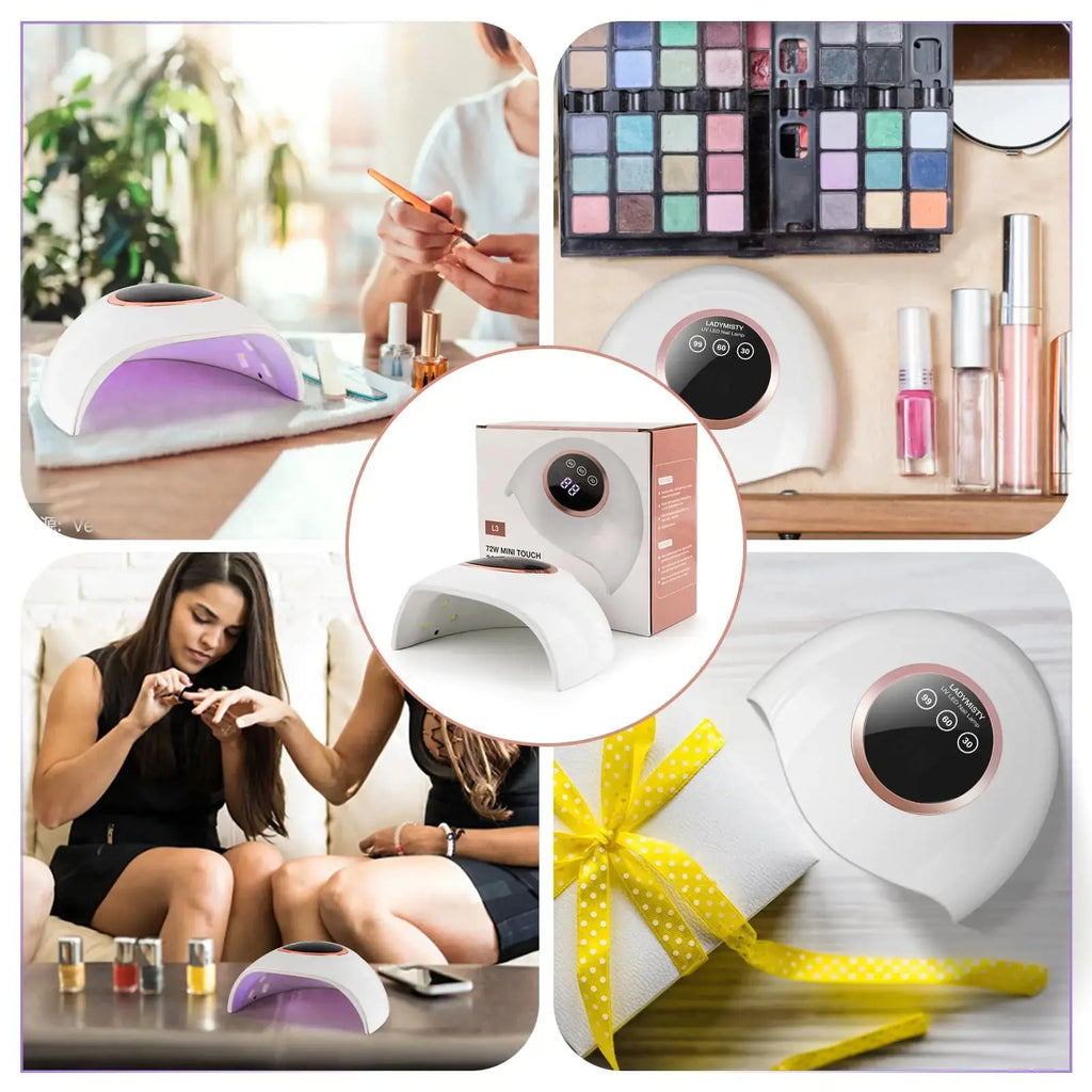72W UV LED Nail Lamp for Gel Polish – Professional Nail Dryer with Auto Sensor, 3 Timer Settings, and LCD Touch Display – White