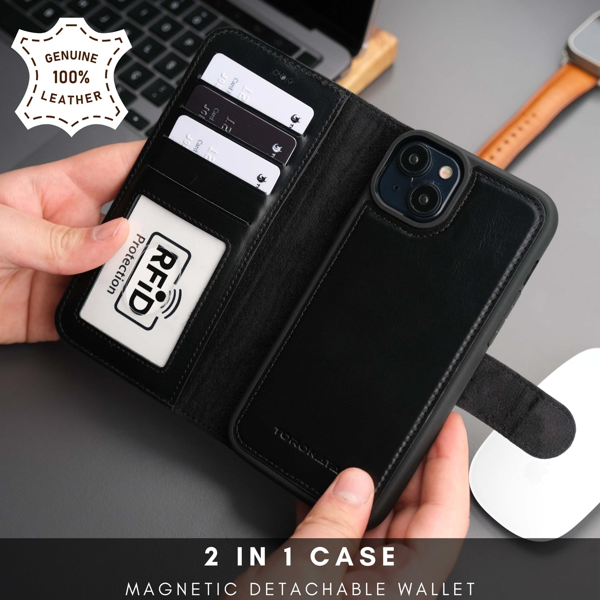 Casper Leather iPhone 15 Plus Wallet Case | Detachable MagSafe Compatible RFID Protection