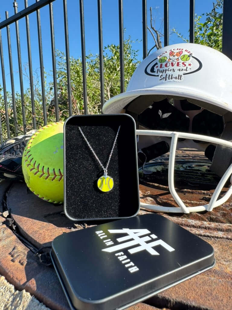 Softball Necklace w/ Dangle Cross