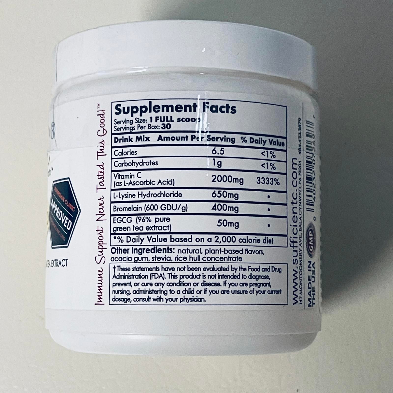 Sufficient-C Lemon Peach Immune-Ade Drink Mix 125g