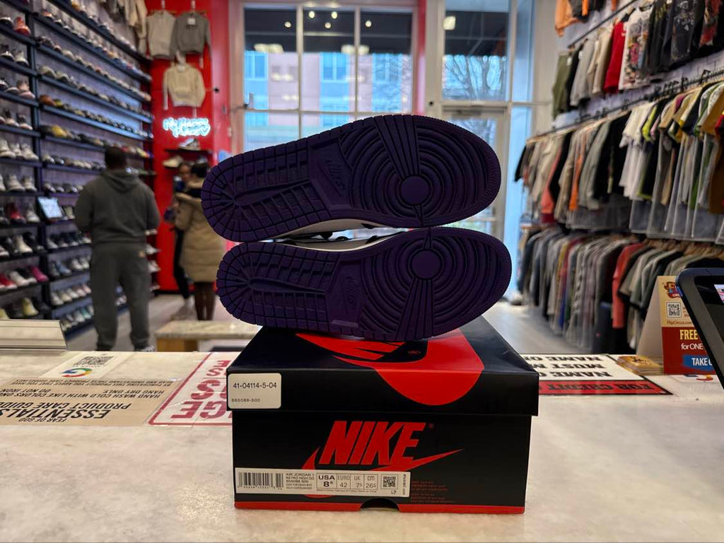 PRE OWNED Jordan 1 Retro High Court Purple White "8.5 M"