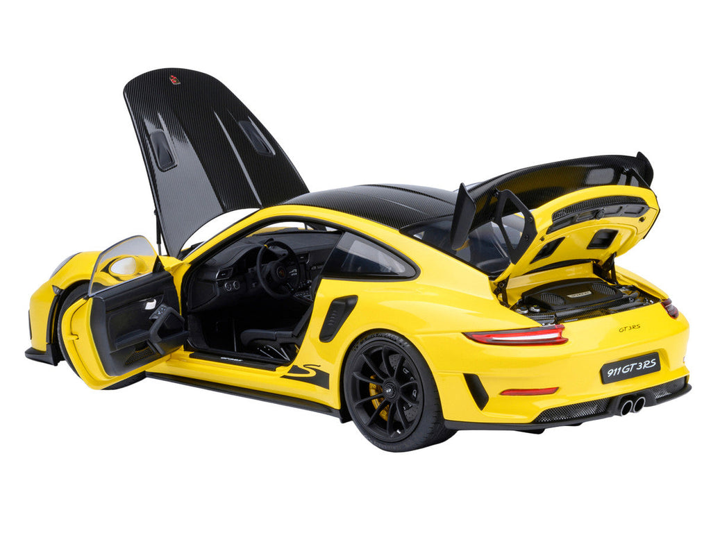 Porsche 911 (991.2) GT3 RS Weissach Racing Yellow with Carbon Hood and Top 1/18 Model Car by Autoart