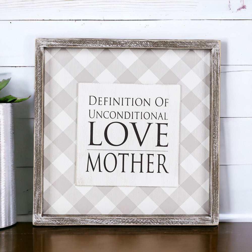 Unconditional Love Wood Sign 12x12 Framed Rustic Mother's Day Gift For Mom Definition Wall Decor