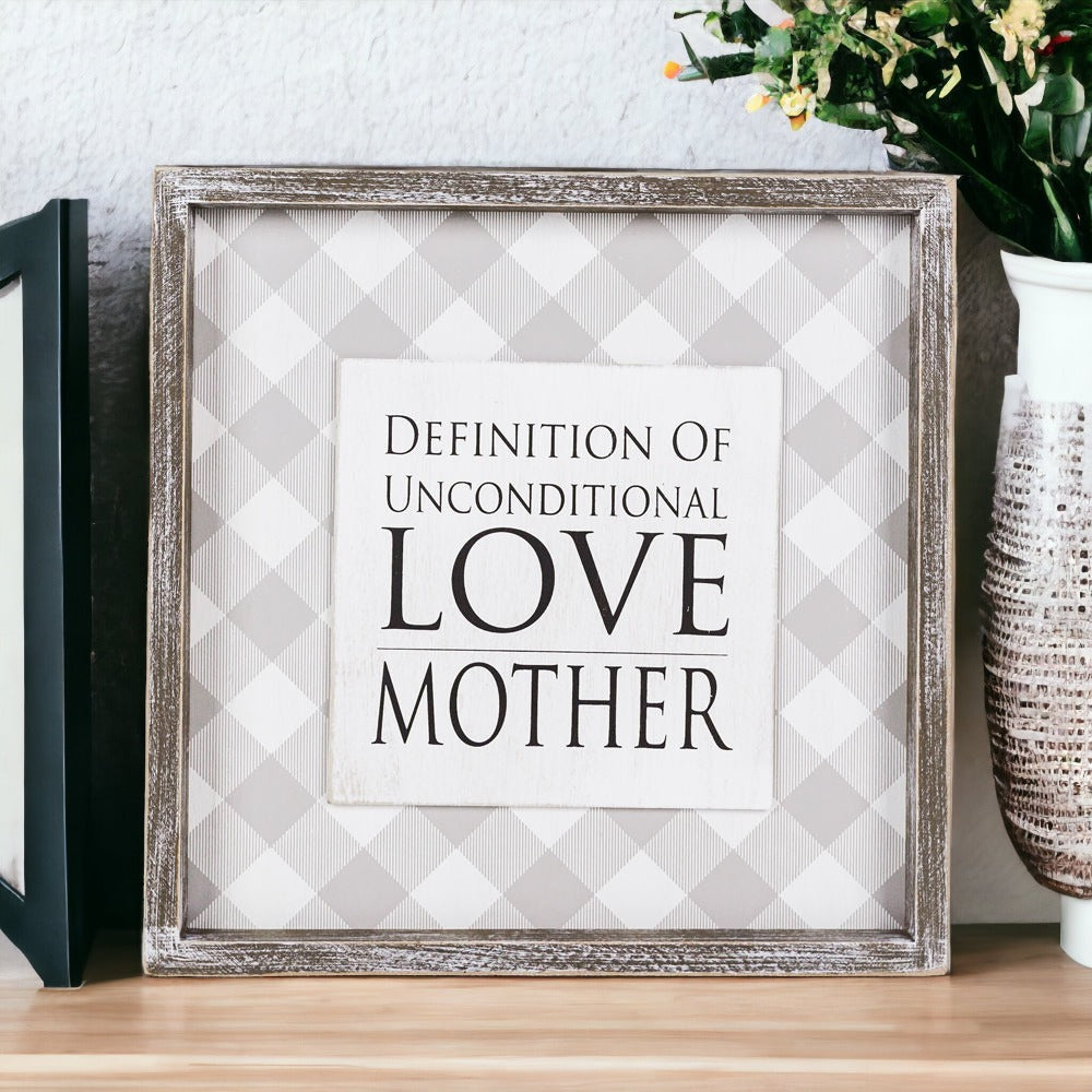 Unconditional Love Wood Sign 12x12 Framed Rustic Mother's Day Gift For Mom Definition Wall Decor