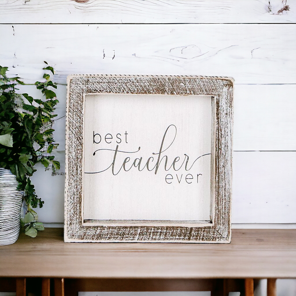 Best Teacher Ever Wooden Sign 5x5 Framed Gift For Teacher Appreciation Teacher Day Classroom Decor