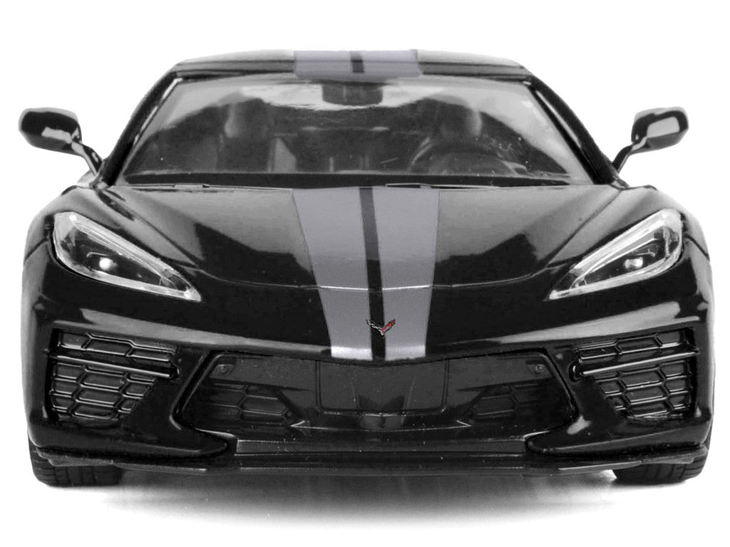 2020 Chevrolet Corvette C8 Stingray Black with Silver Stripes "Timeless Legends" Series 1/24 Diecast Model Car by Motormax