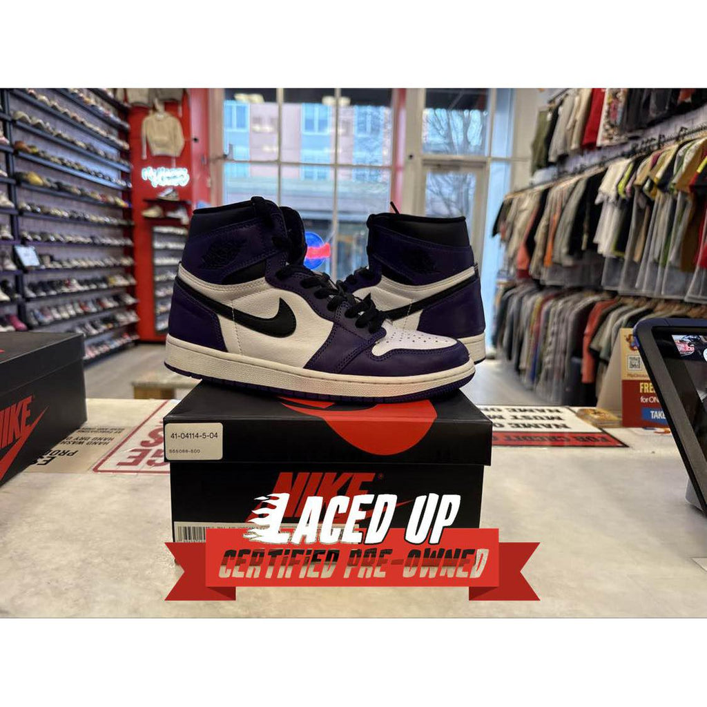 PRE OWNED Jordan 1 Retro High Court Purple White "8.5 M"