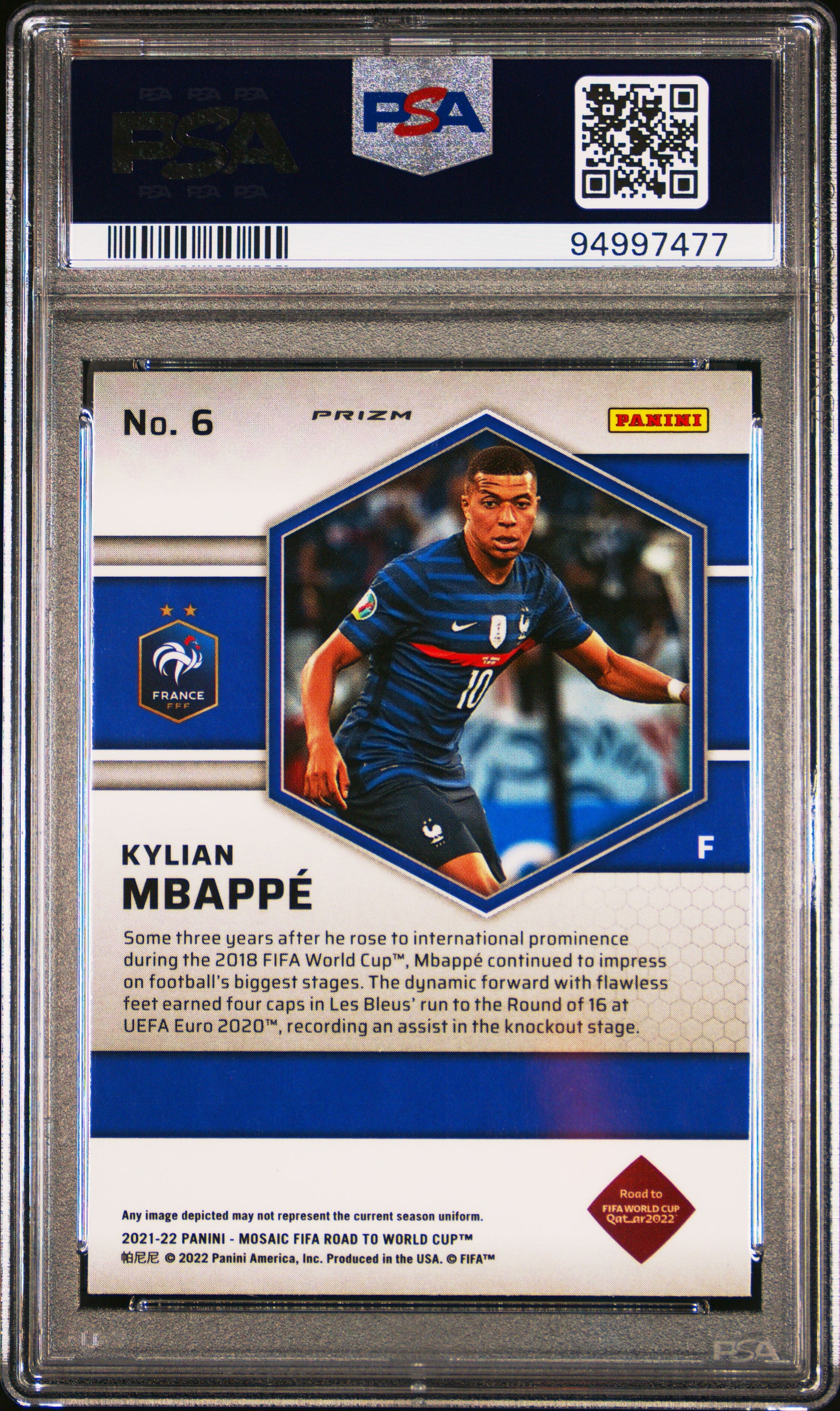 Graded 2021 Panini Mosaic FIFA Road to World Cup Kylian Mbappe #6 Mosaic Soccer Card PSA 10 Gem Mint