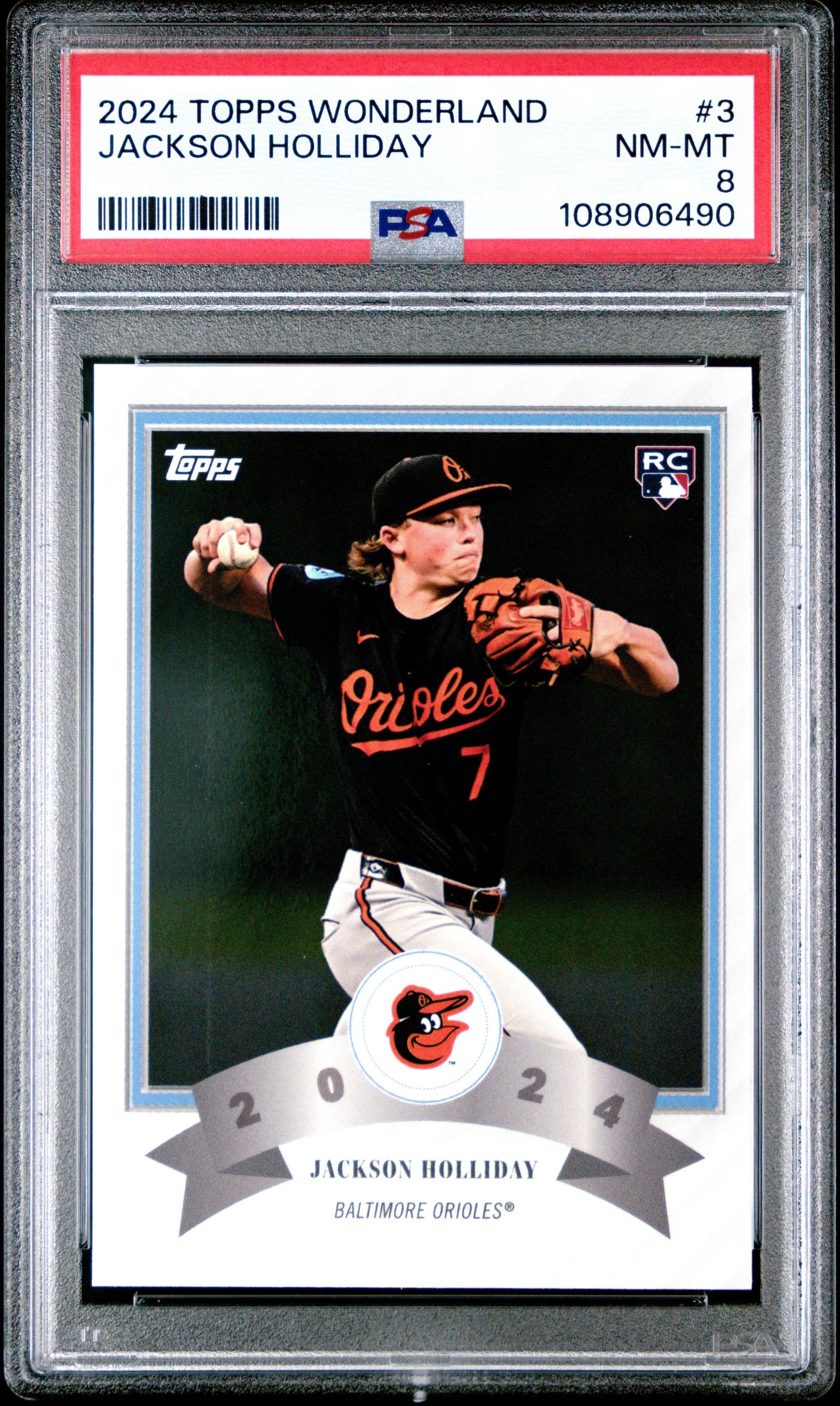 Graded 2024 Topps Wonderland Jackson Holliday #3 Rookie RC Baseball Card PSA 8 Near Mint