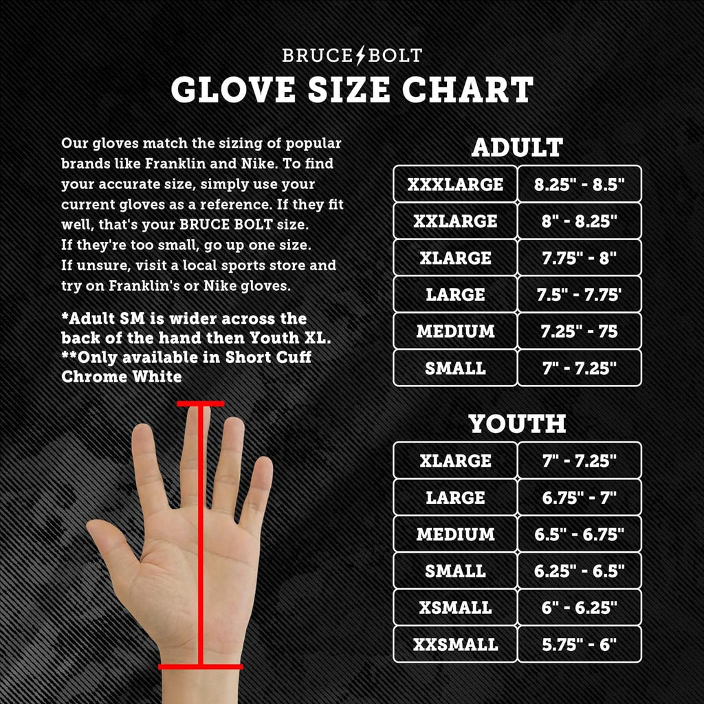 BRUCE BOLT Original Series Short Cuff Batting Gloves - Multiple Colors - Adult & Youth Sizes