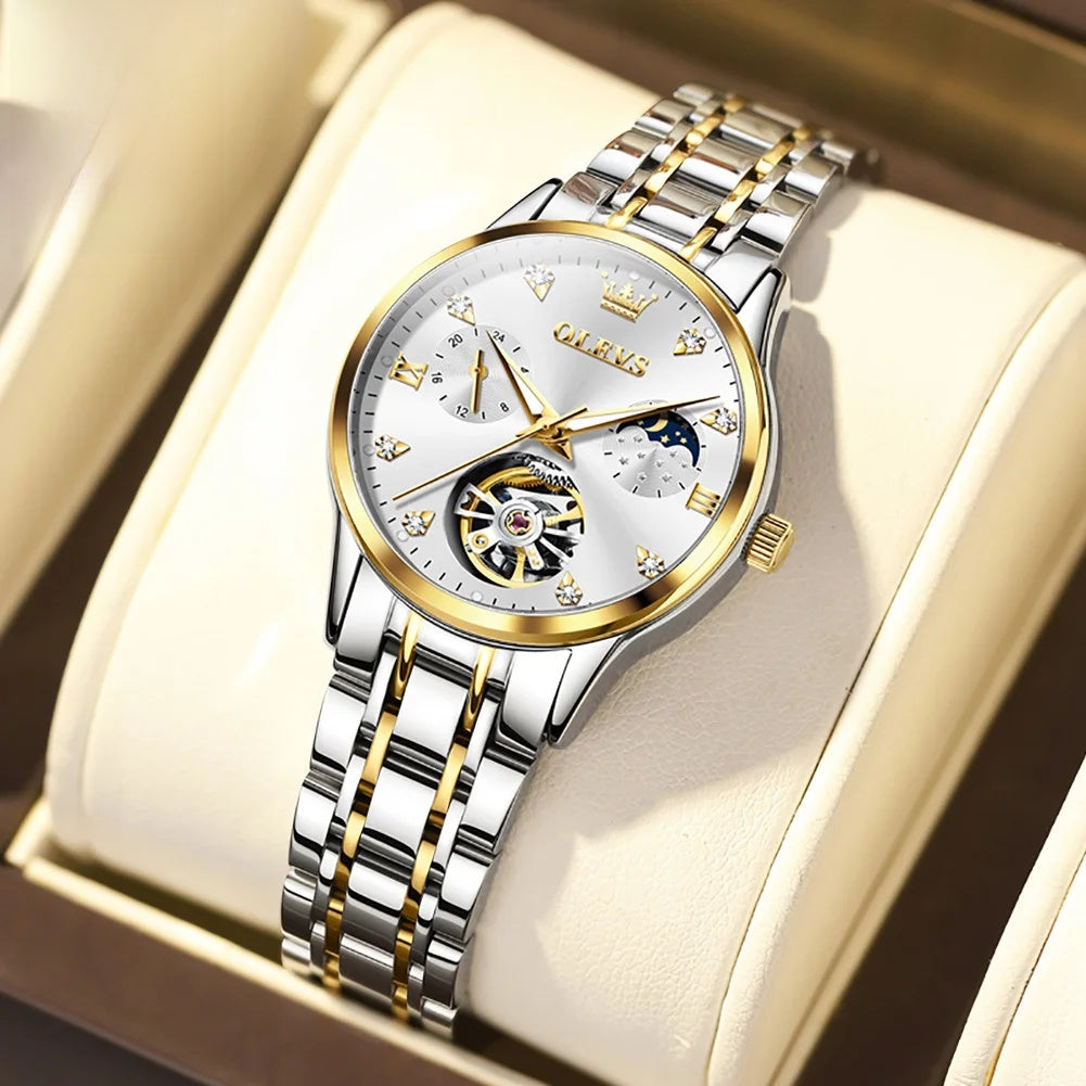 Women's Automatic Stainless Steel Watch Diamond Markers