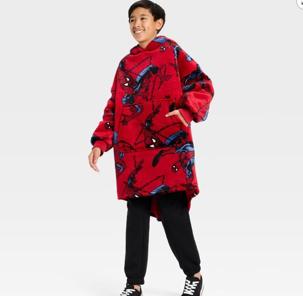 Boys' Marvel Spider-Man Oversized Plush Hooded Sweatshirt S/M