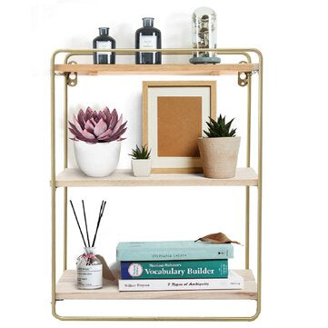 3 Tier Rustic Floating Shelf Golden Wall Shelf Wall Mounted Modern Decor Wood Shelves for Bedroom Home Decor