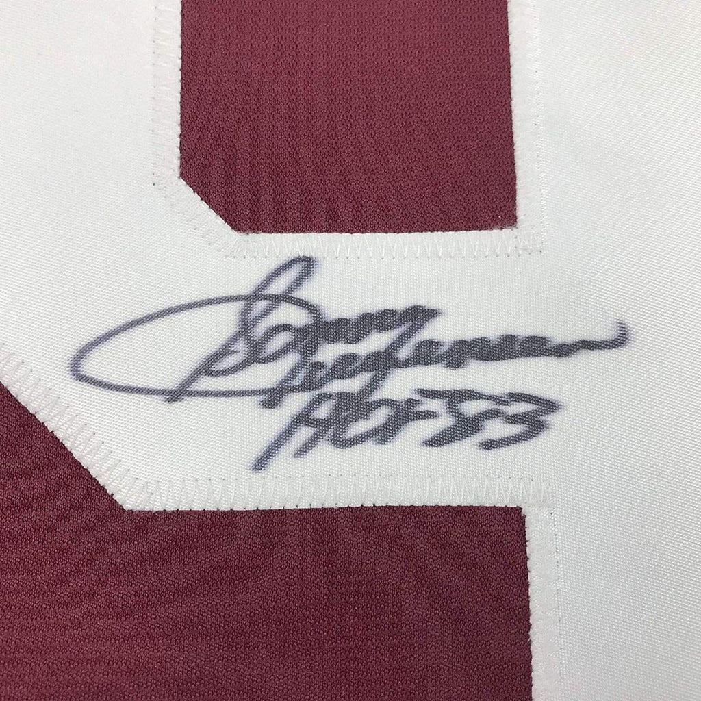 Framed Autographed/Signed Sonny Jurgensen HOF 83 35x39 Washington Burgundy Football Jersey PSA/DNA COA