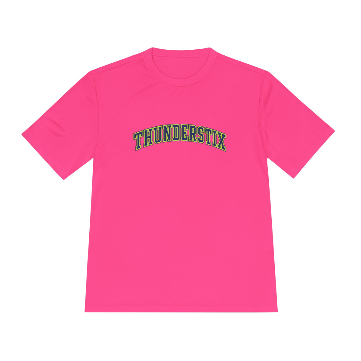 Thunderstix Athletic Tee — Yellow-Green Logo Moisture-Wicking Shirt