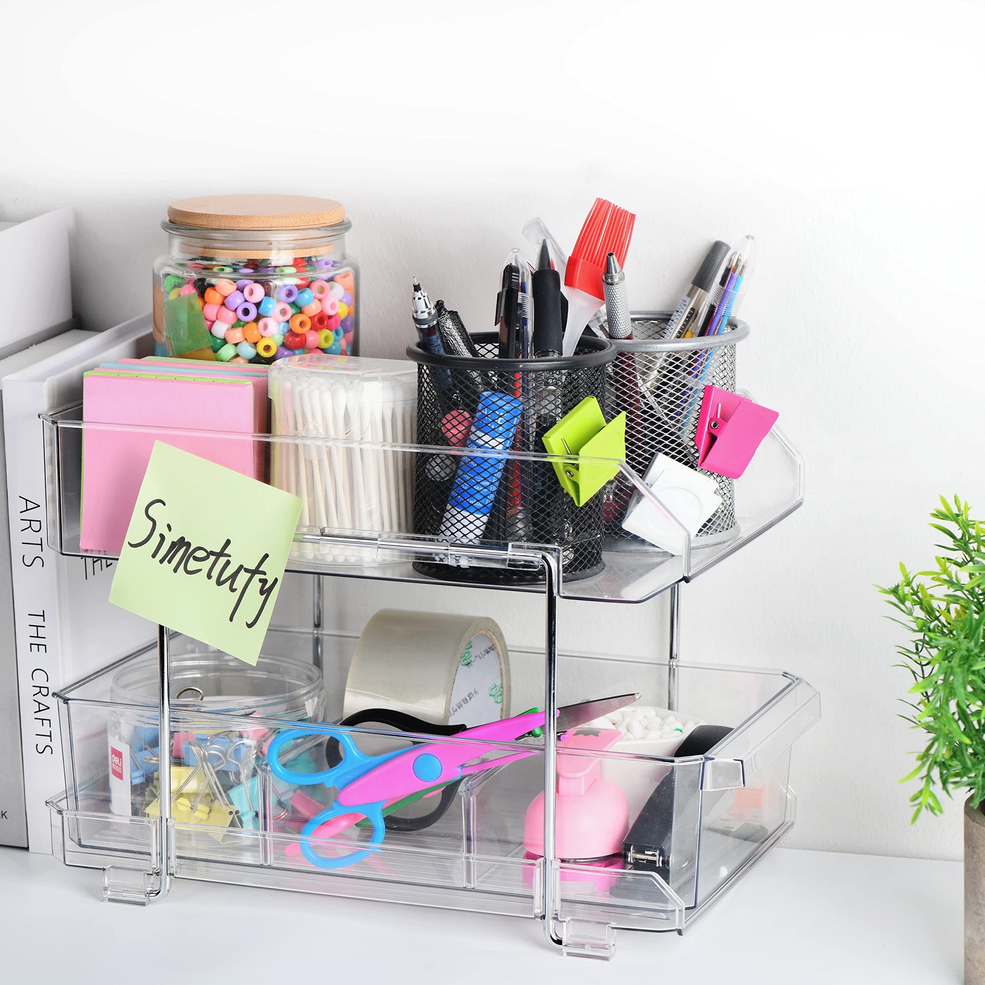 Simetufy 2 Tier Clear Organizer with Dividers, Multi-Purpose Slide-Out