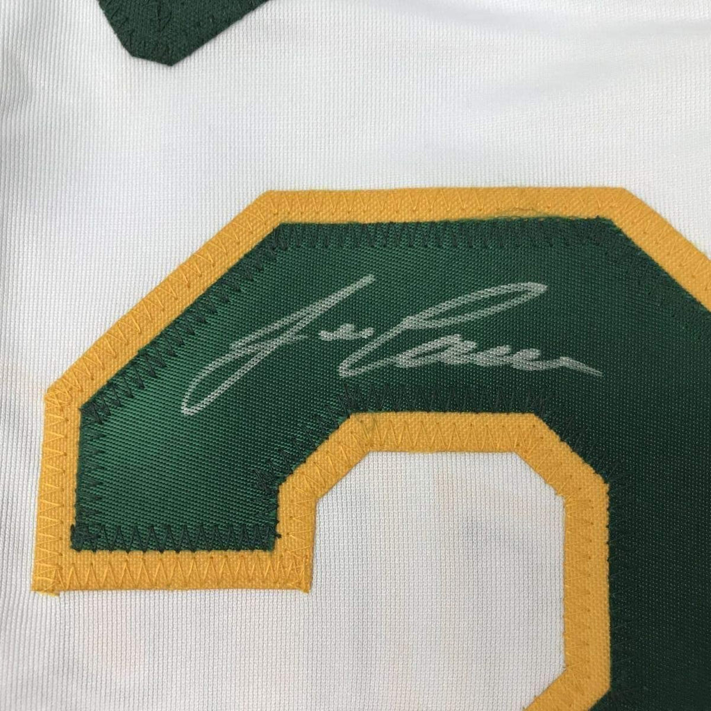 Framed Autographed/Signed Jose Canseco 35x39 Oakland White Baseball Jersey JSA COA