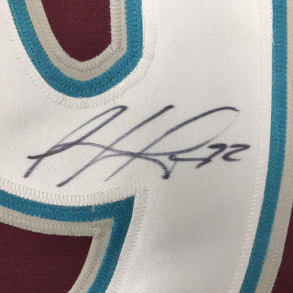 Framed Autographed/Signed Gabriel Landeskog 35x39 Colorado Maroon Hockey Jersey Beckett BAS COA