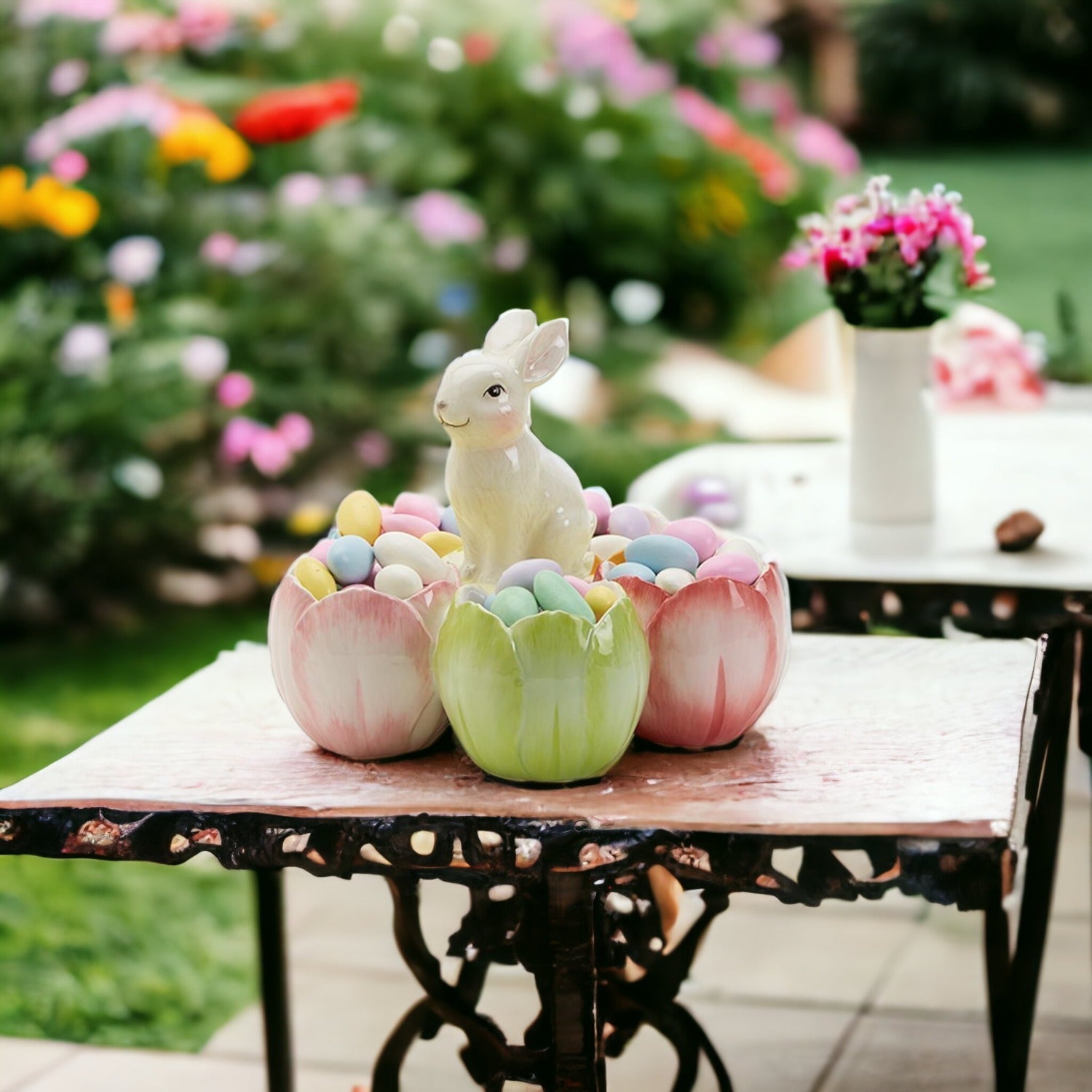 Pastel Easter Tidbit Dish Dolomite Bunny Or Bird 7in Spring Table Decor