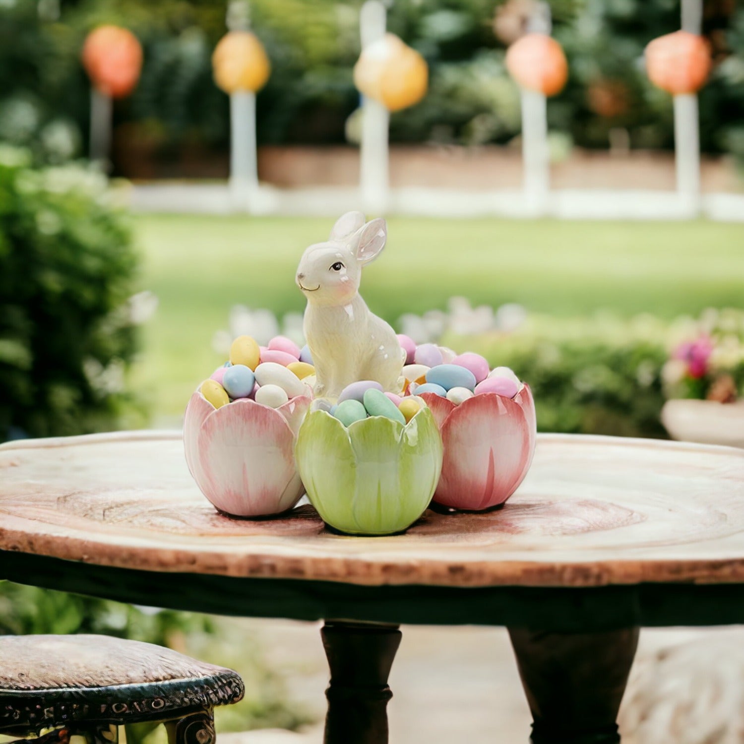 Pastel Easter Tidbit Dish Dolomite Bunny Or Bird 7in Spring Table Decor