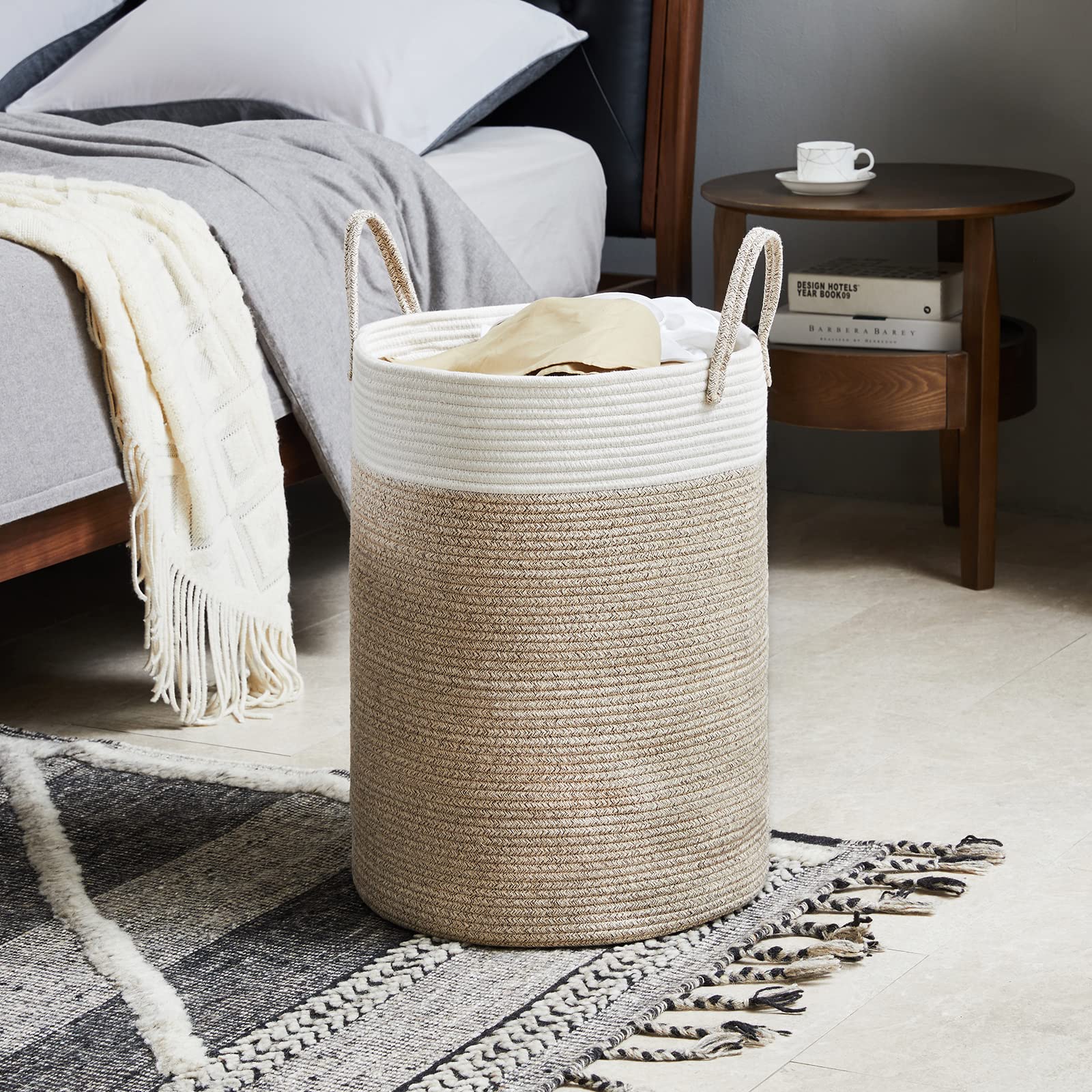 Cotton Rope Laundry Hamper by YOUDENOVA, 58L - Woven Collapsible Laundry Basket