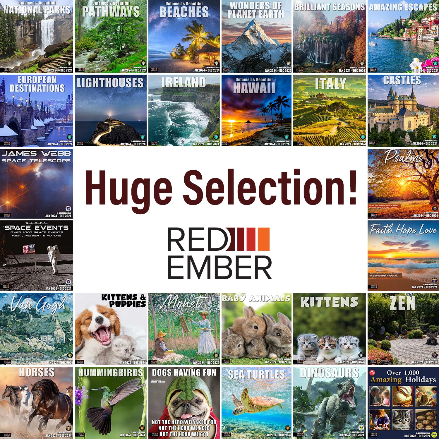 RED EMBER Stargazing Tips Night Sky 2024 Monthly Wall Calendar | 12" x 24"