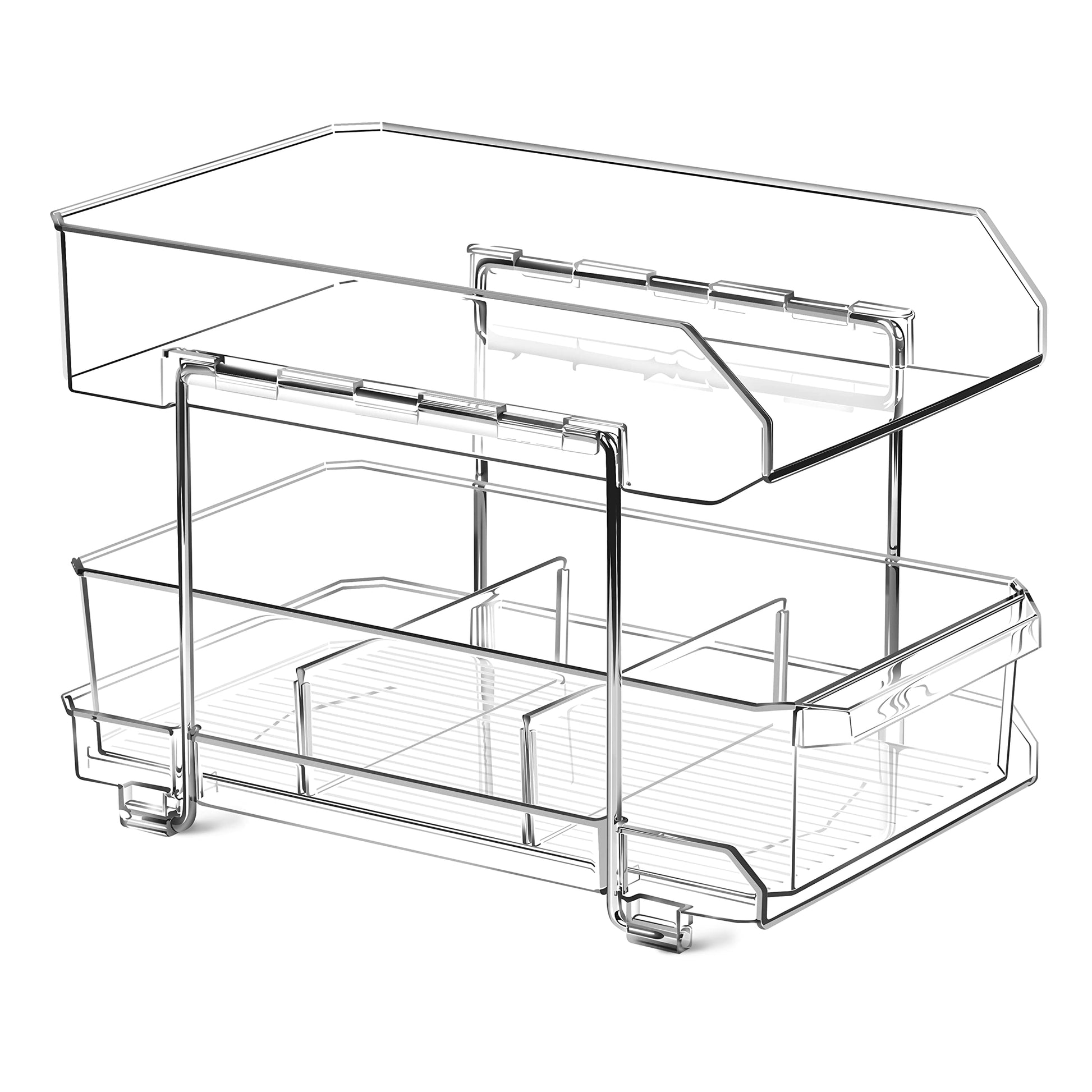 Simetufy 2 Tier Clear Organizer with Dividers, Multi-Purpose Slide-Out