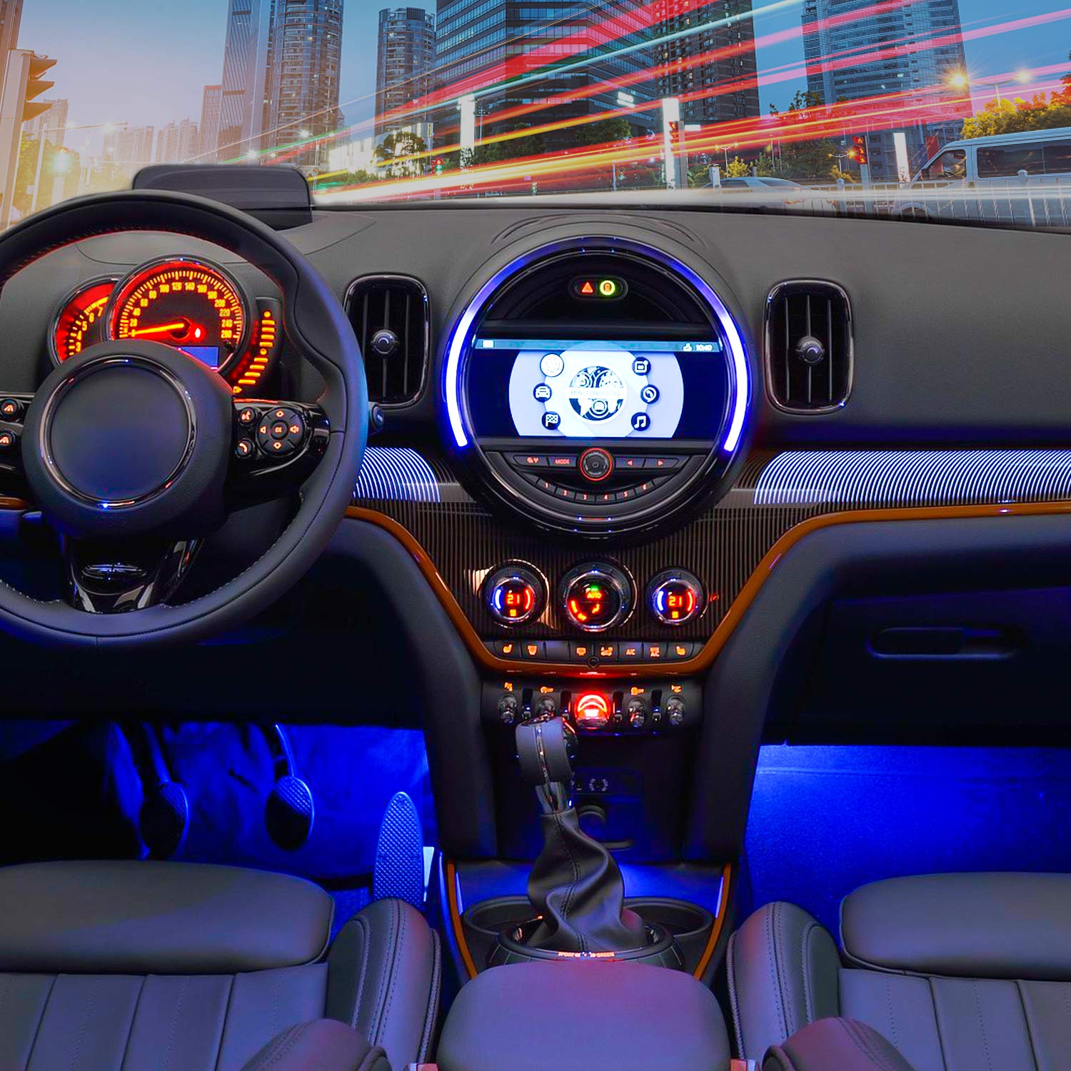 Car Under Dash LED Strips & Cup Holder Coaster Interior Lights BUNDLE