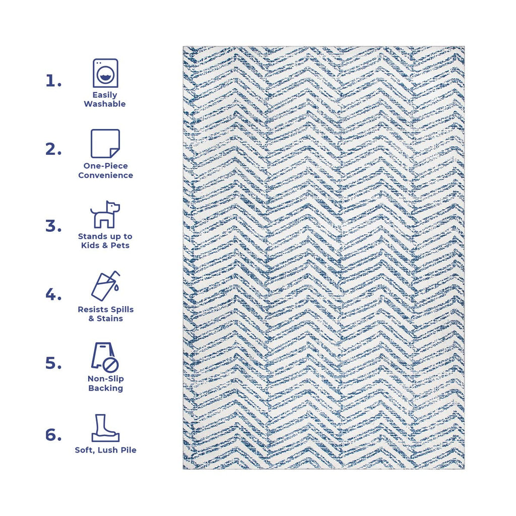 nuLOOM Rosanne Machine Washable Geometric Ultra Thin Runner Rug 2' 6" x 12' Blue