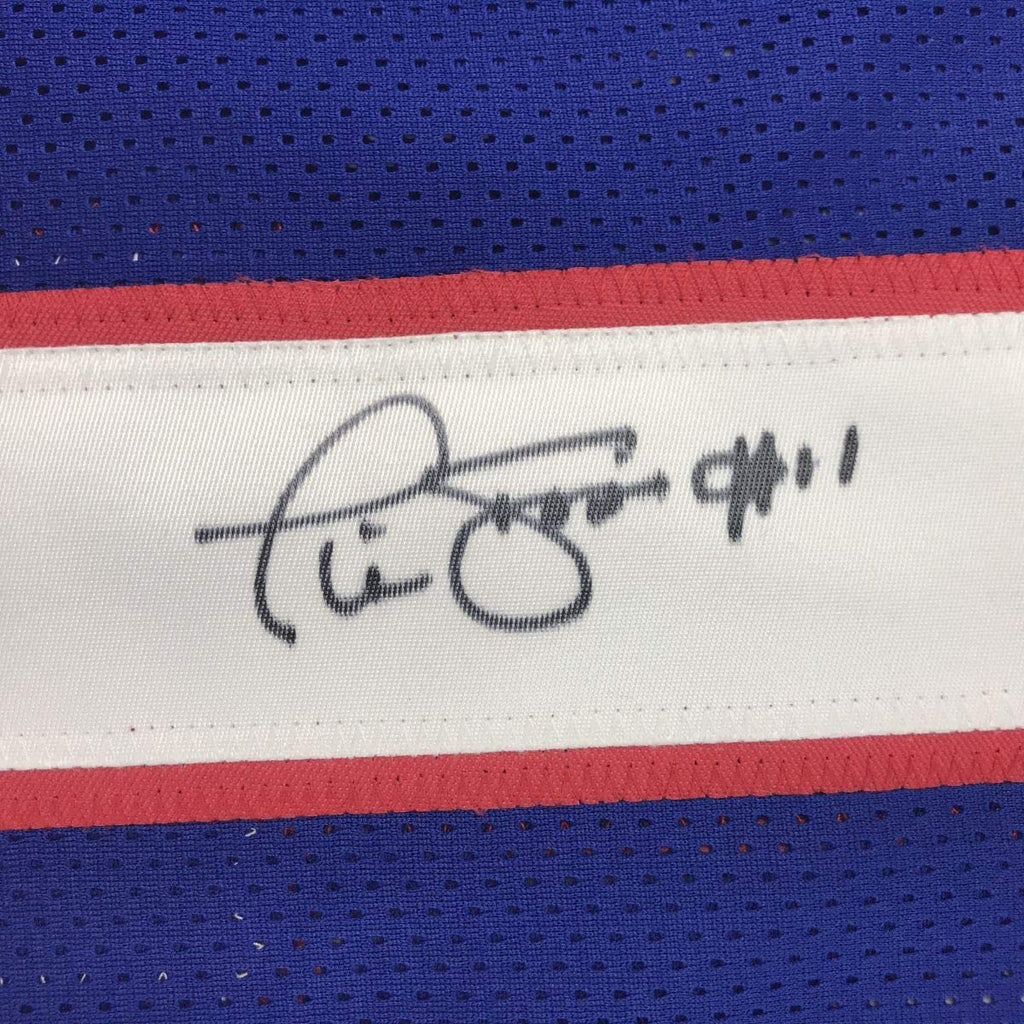 Autographed/Signed Phil Simms New York Blue Football Jersey JSA COA