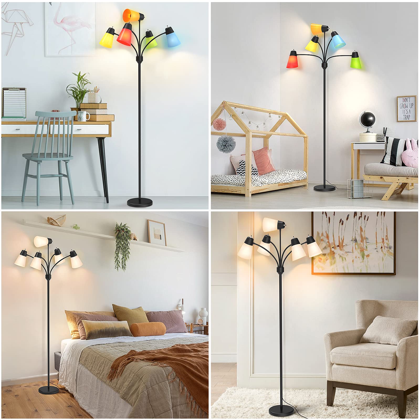 FOLKSMATE LED Floor Lamp, Medusa Multi Head Modern Tall, Rustic Black