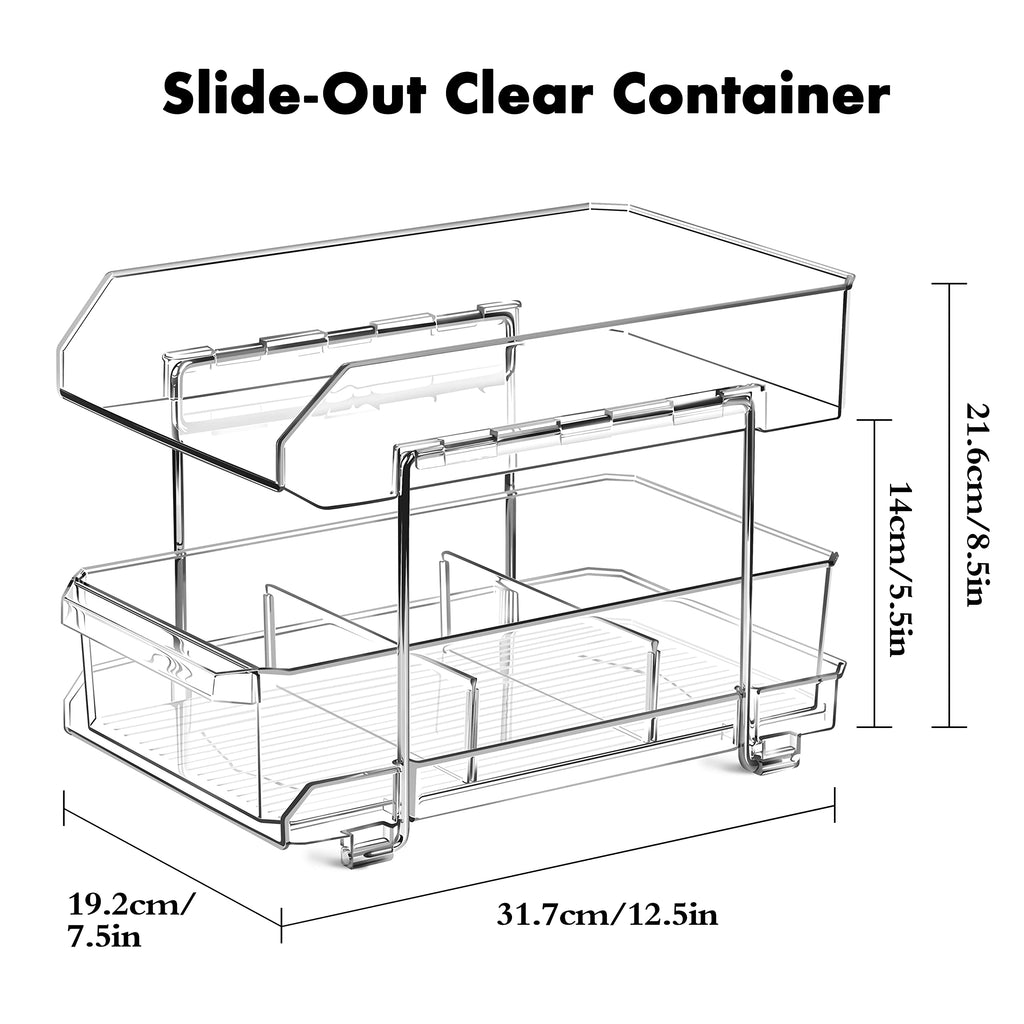 Simetufy 2 Tier Clear Organizer with Dividers, Multi-Purpose Slide-Out