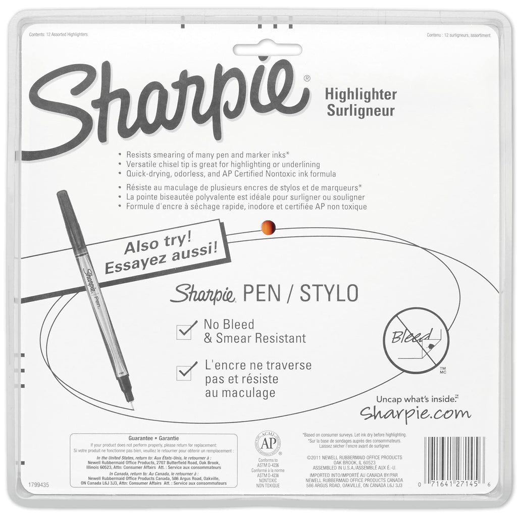 Sharpie Pocket Style Highlighters, Chisel Tip, Assorted Fluorescent, 12 Count