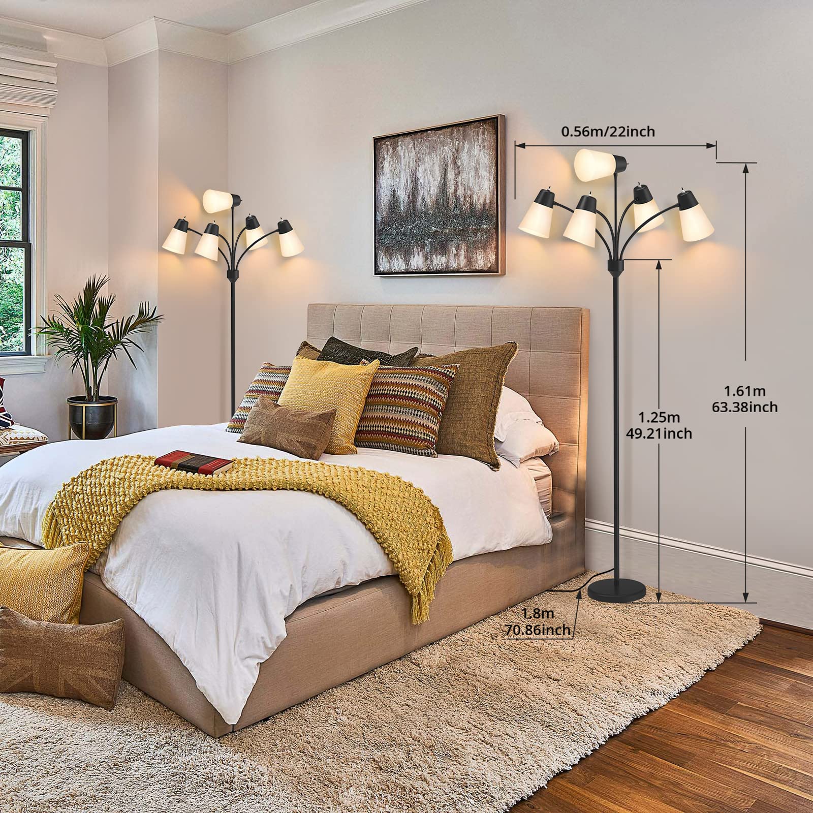 FOLKSMATE LED Floor Lamp, Medusa Multi Head Modern Tall, Rustic Black