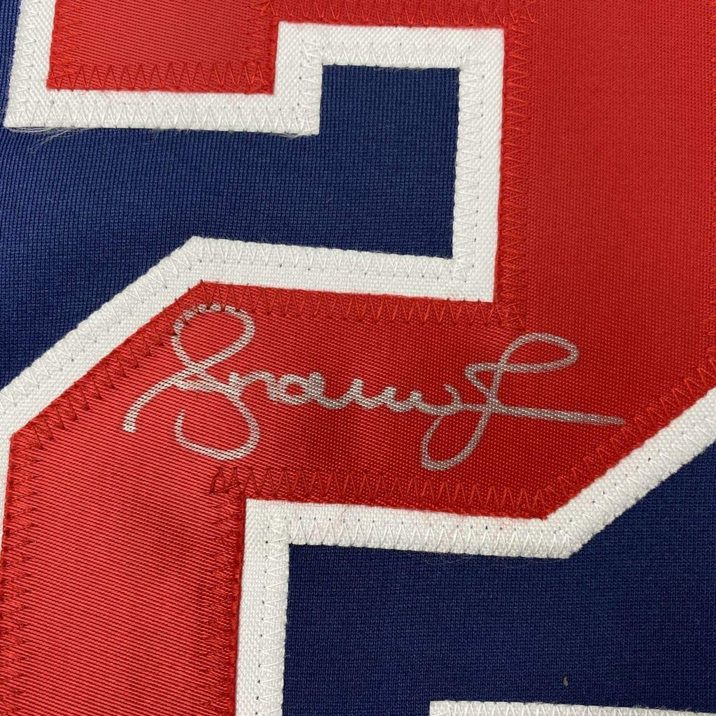 Framed Autographed/Signed Andruw Jones 35x39 Atlanta Blue Baseball Jersey JSA COA